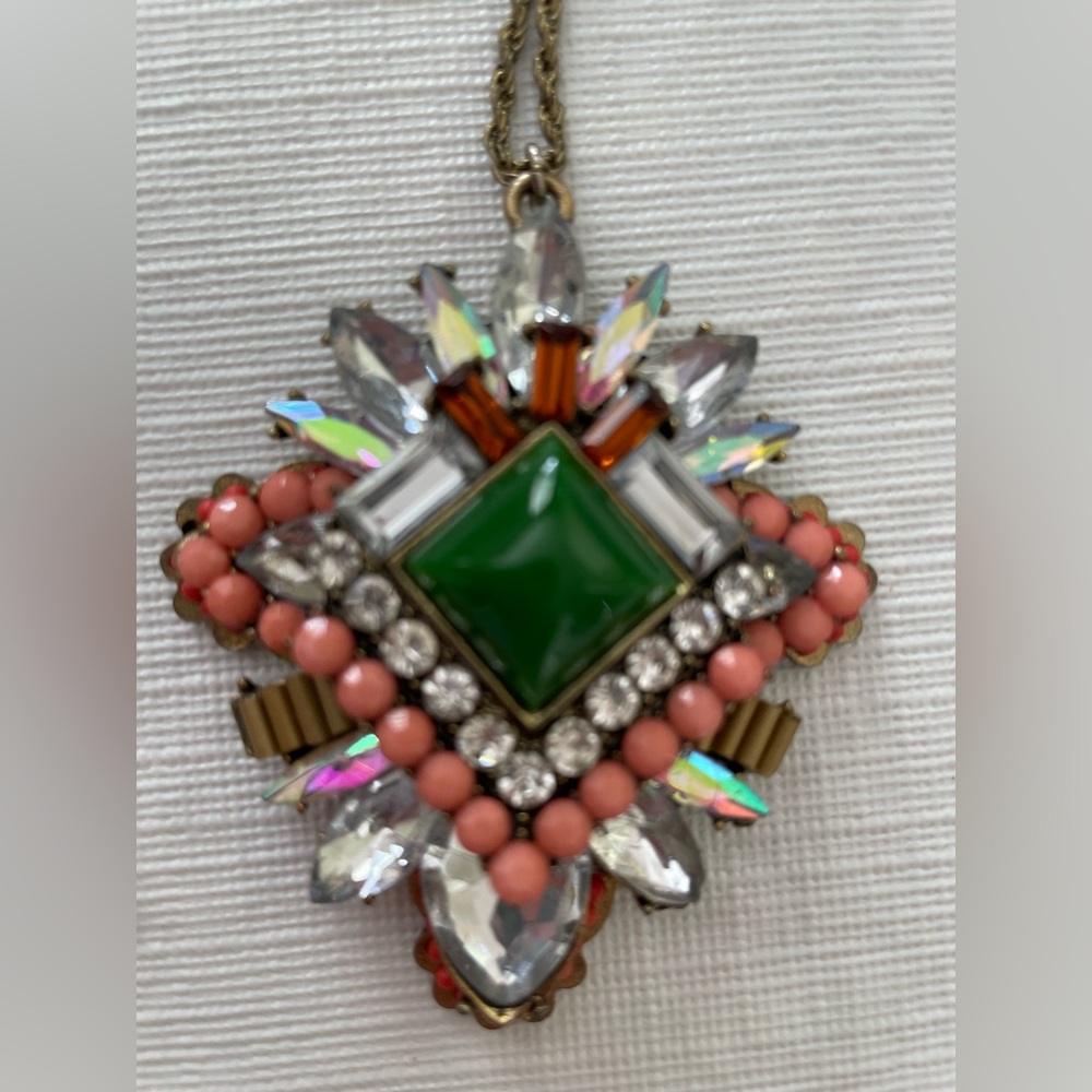 Anthropologie Vintage Elegant Green and Pink Statement Necklace